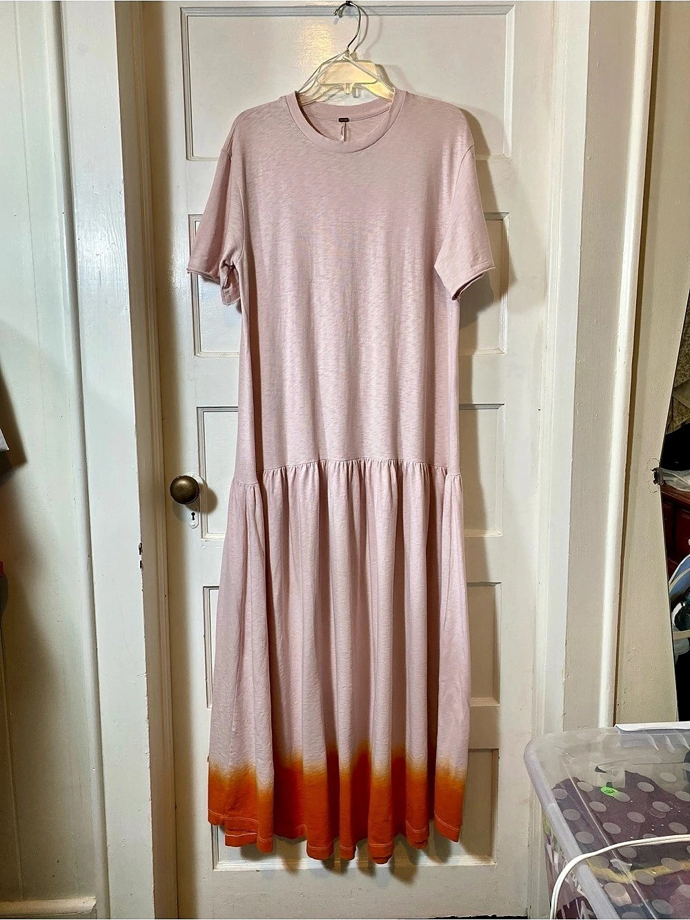 Free People Pink Orange Ombre Tiered Maxi Dress Size S Oversized